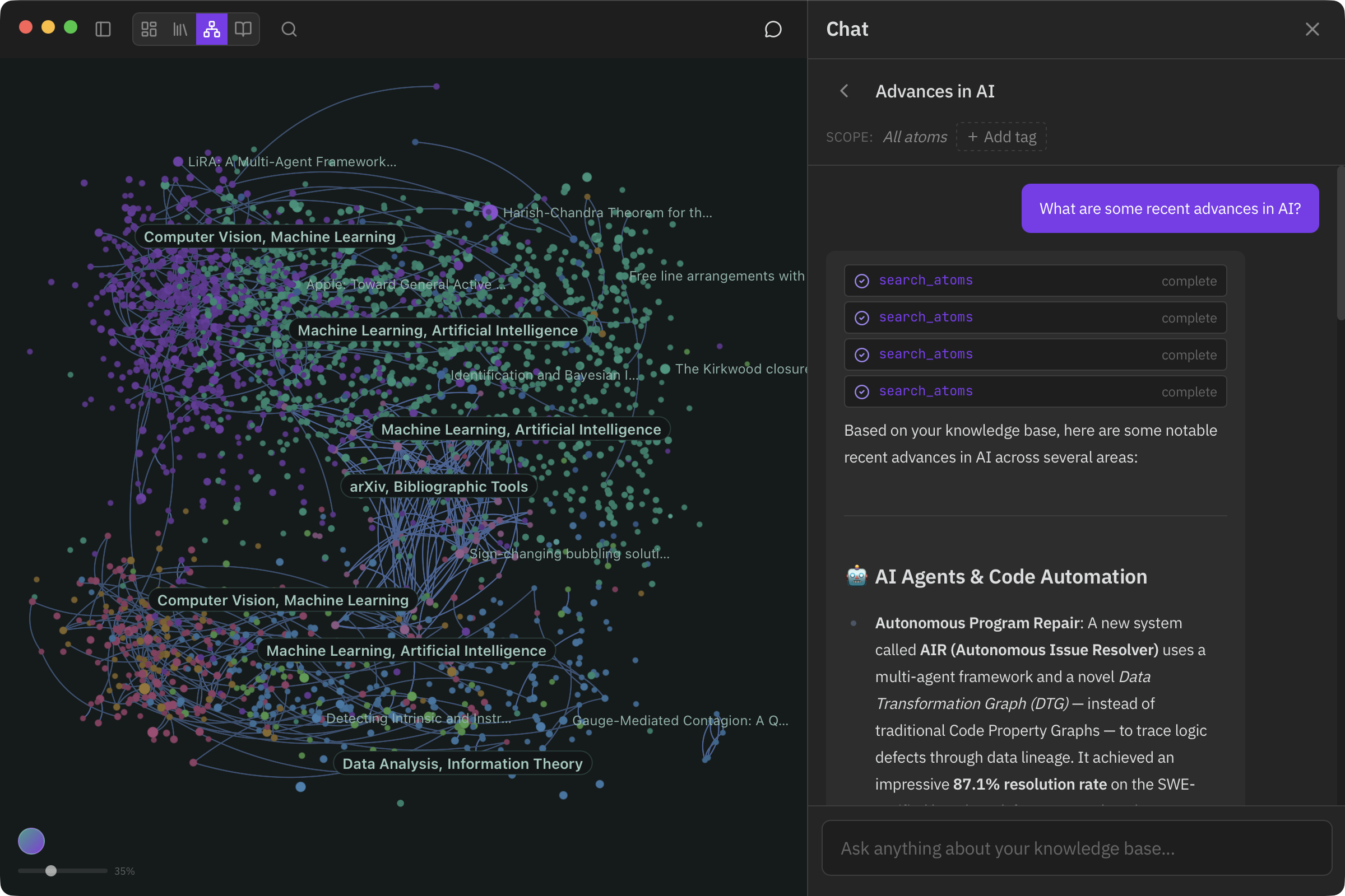 Atomic canvas with agentic chat grounded in the graph